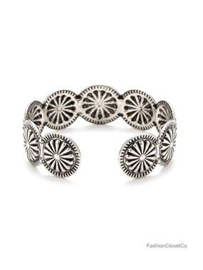 Zinc Cuff Bracelet Engraved Concho Western Southwestern Jewelry Open Cuff